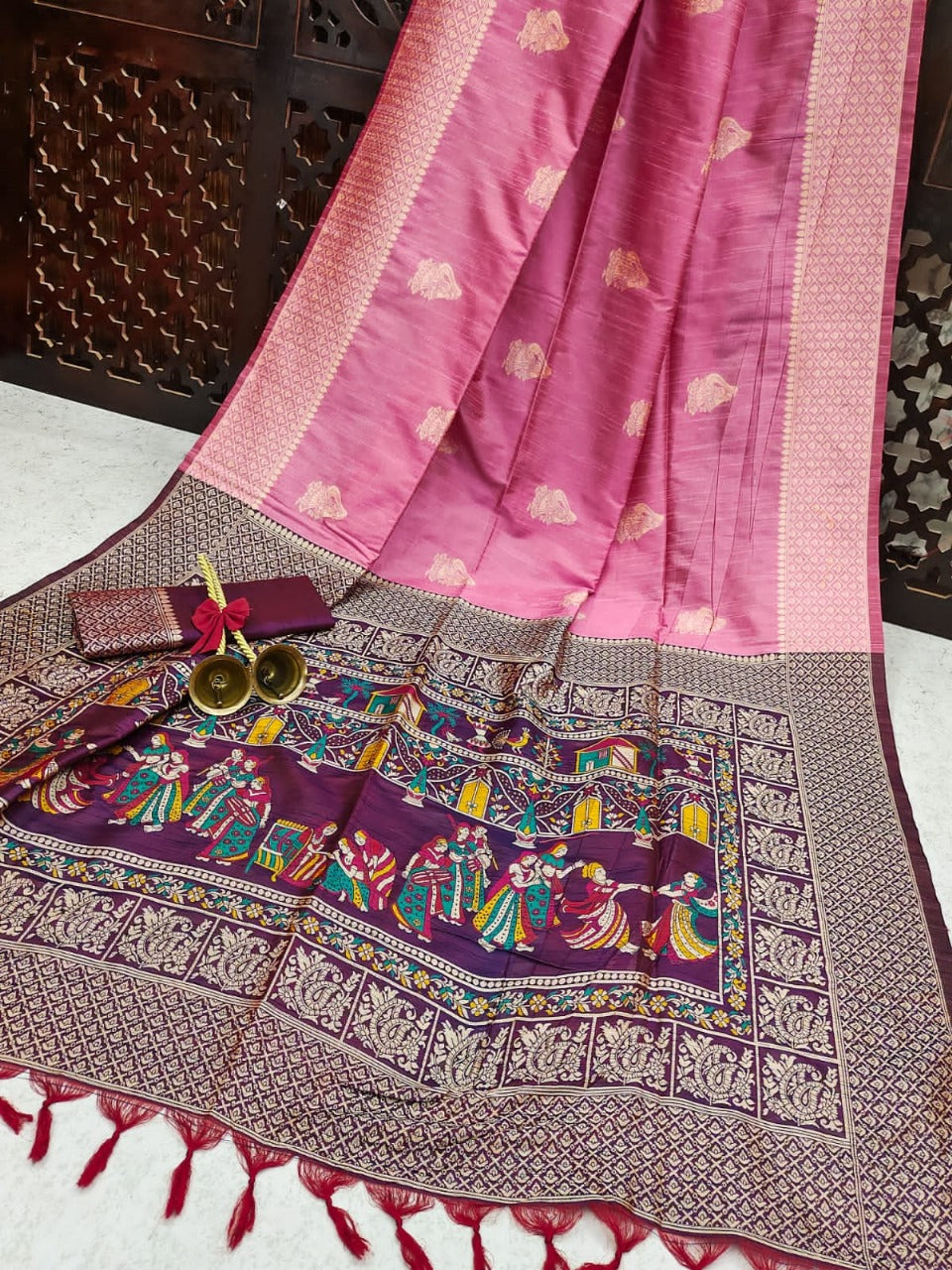 Baby Pink Raw Silk Saree