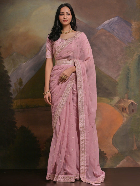 Baby Pink Georgette Saree