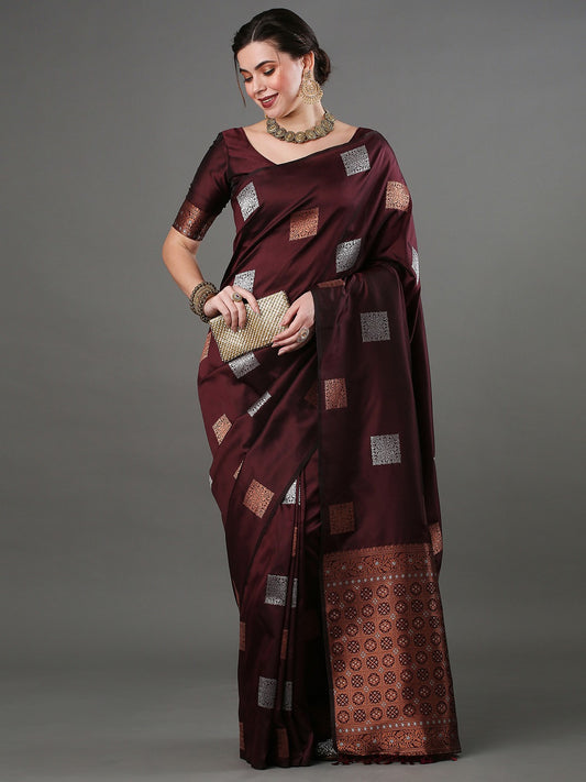 Mahroon Woven Banarasi Silk Saree