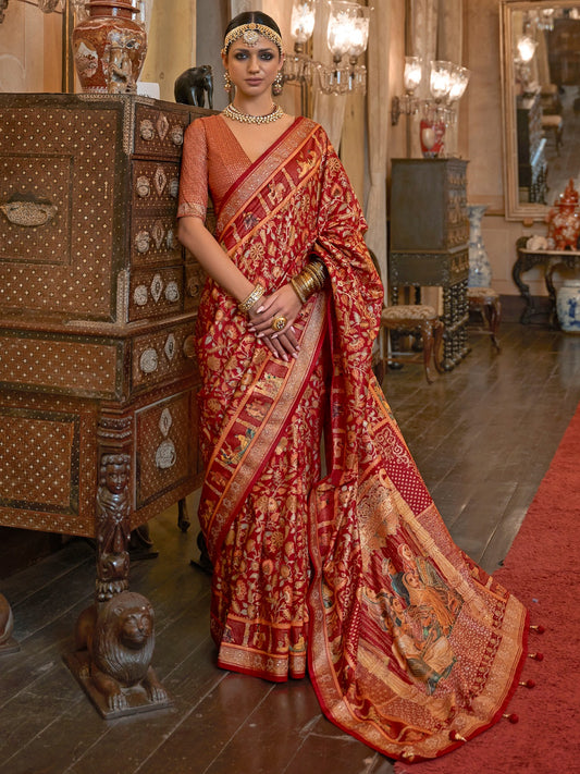 Red Designer Banarasi Silk Saree