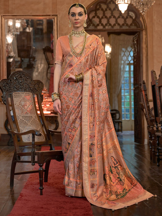 Peach Designer Banarasi Silk Saree