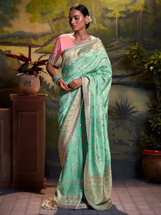 Sea Green Woven Banarasi Silk Saree