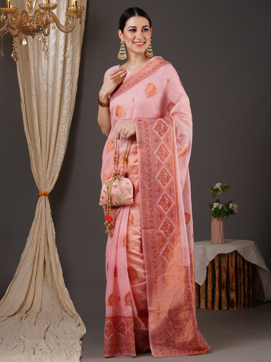 Pink Bagh Woven Banarasi Silk Saree