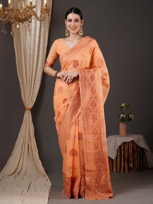 Orange Bagh Woven design Banarasi Silk Saree