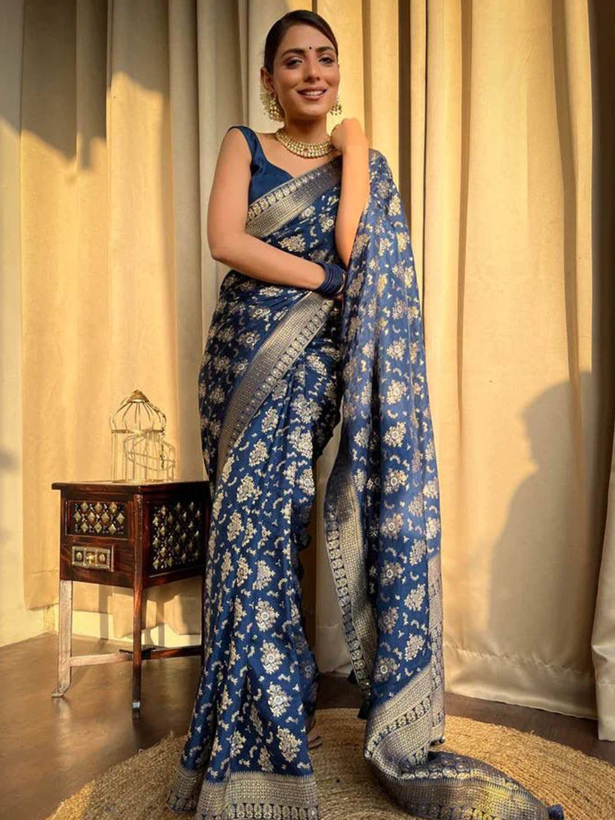 Navy Blue Woven Banarasi Saree