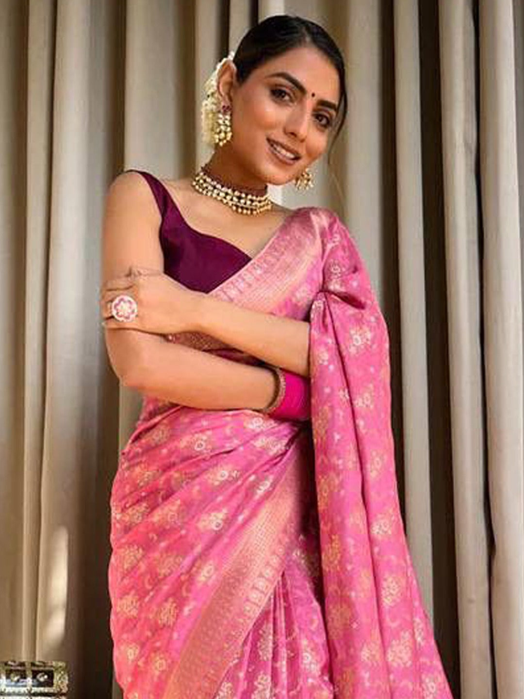 Pink Shade Woven Banarasi Saree