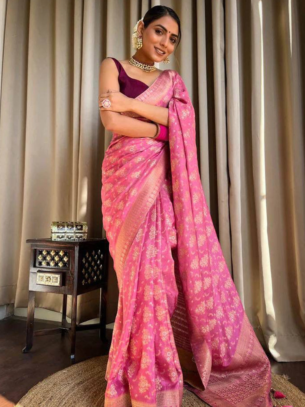 Pink Shade Woven Banarasi Saree