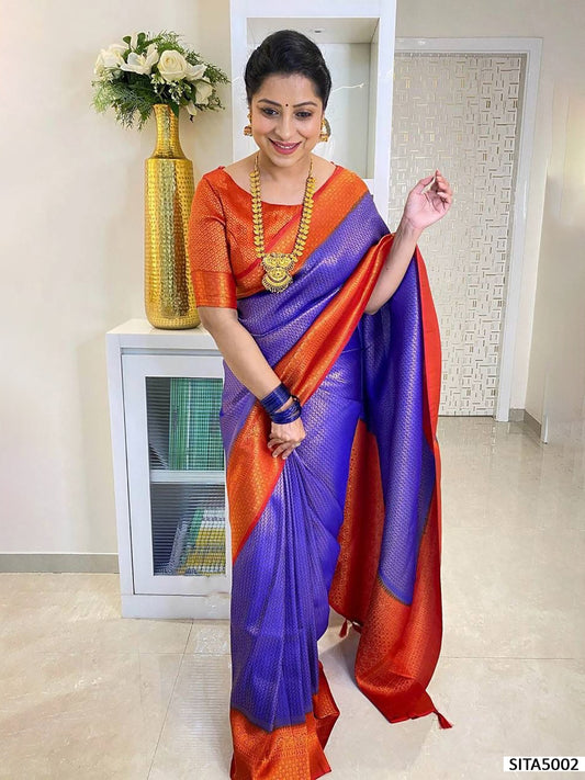 Purple Woven Banarasi Silk Saree