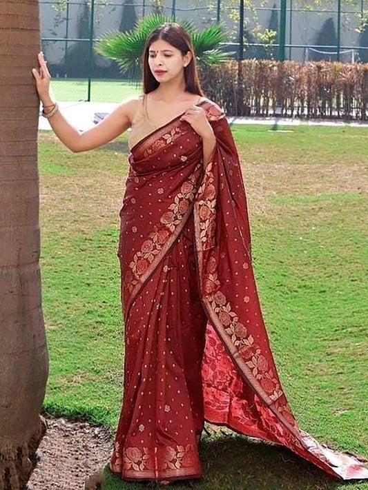 Queen Red Woven Banarasi Silk Saree