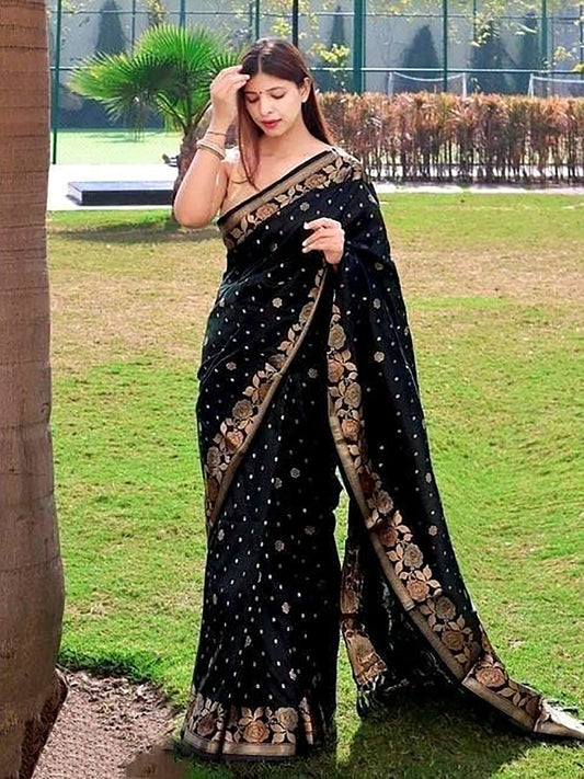 Royal Black Woven Banarasi Silk Saree