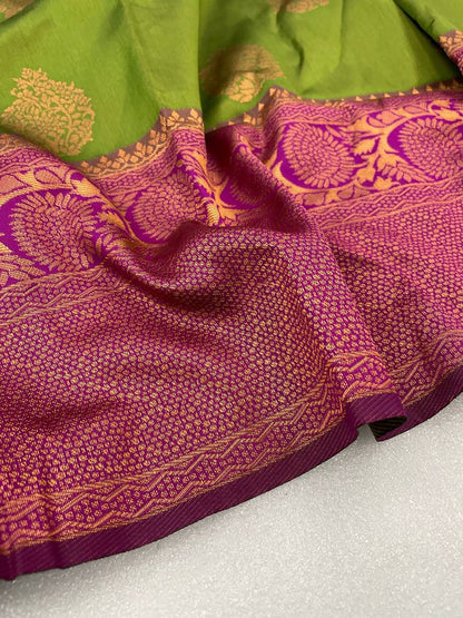 Green & Red Woven Kanjivaram Silk Saree