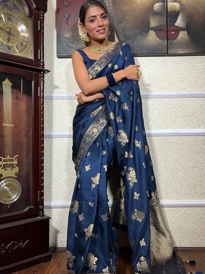 Royal Blue Woven Banarasi Saree