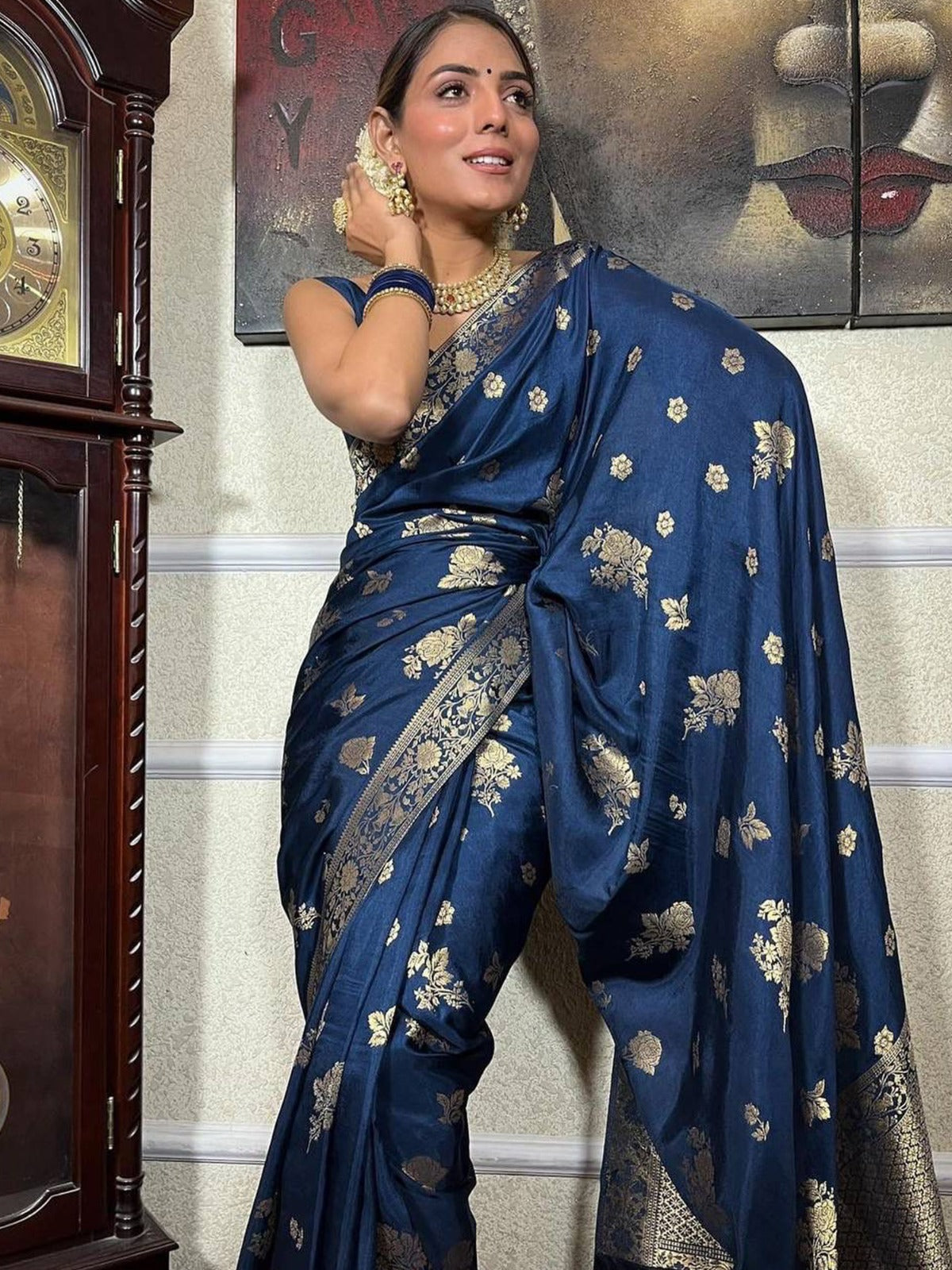 Royal Blue Woven Banarasi Saree