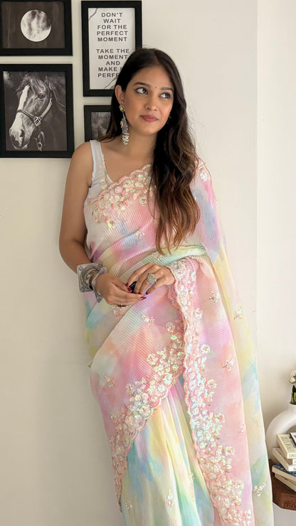 Pink Multicolor Georgette Saree