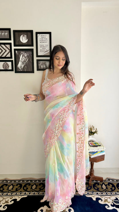 Pink Multicolor Georgette Saree