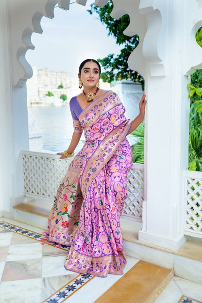 Lavender Soft Paithani Silk Saree