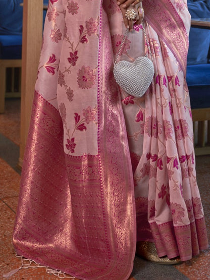 Pink Woven Banarasi Organza Saree