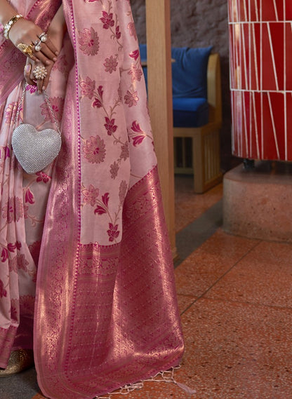 Pink Woven Banarasi Organza Saree