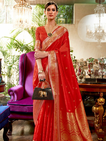 Red Floral Banarasi Silk Saree