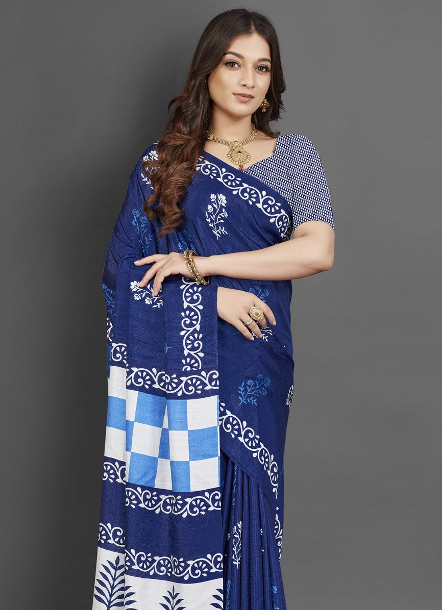 Navy Blue Dola Silk Saree