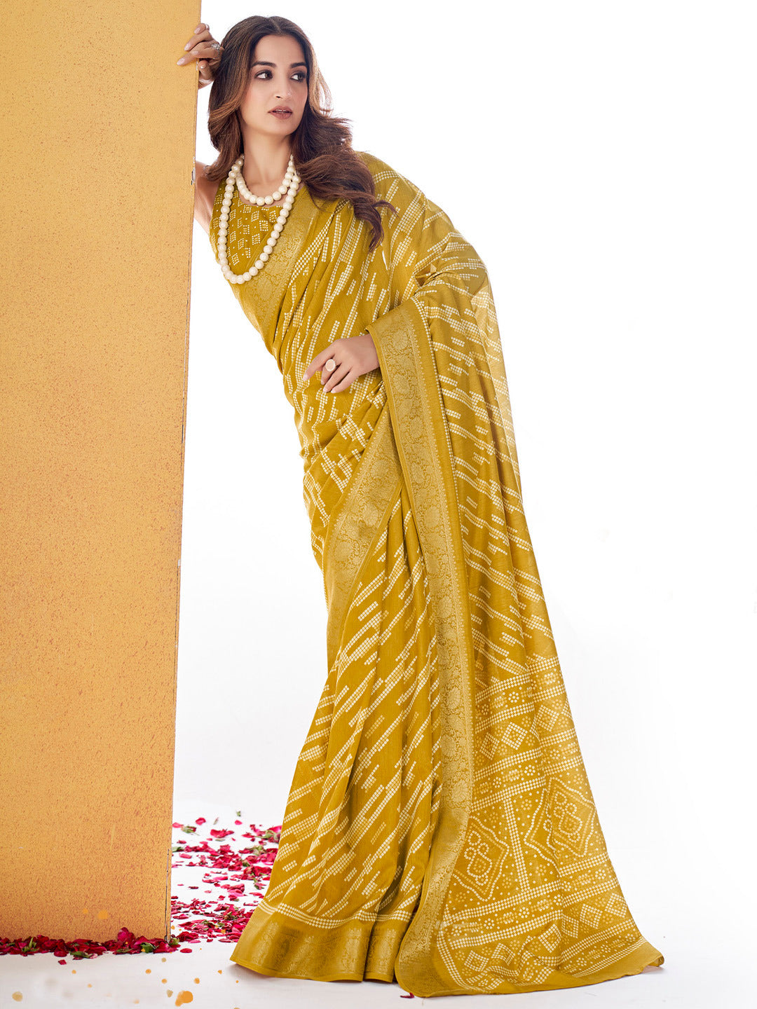 Amber Yellow Printed Sungudi Dola Silk Saree