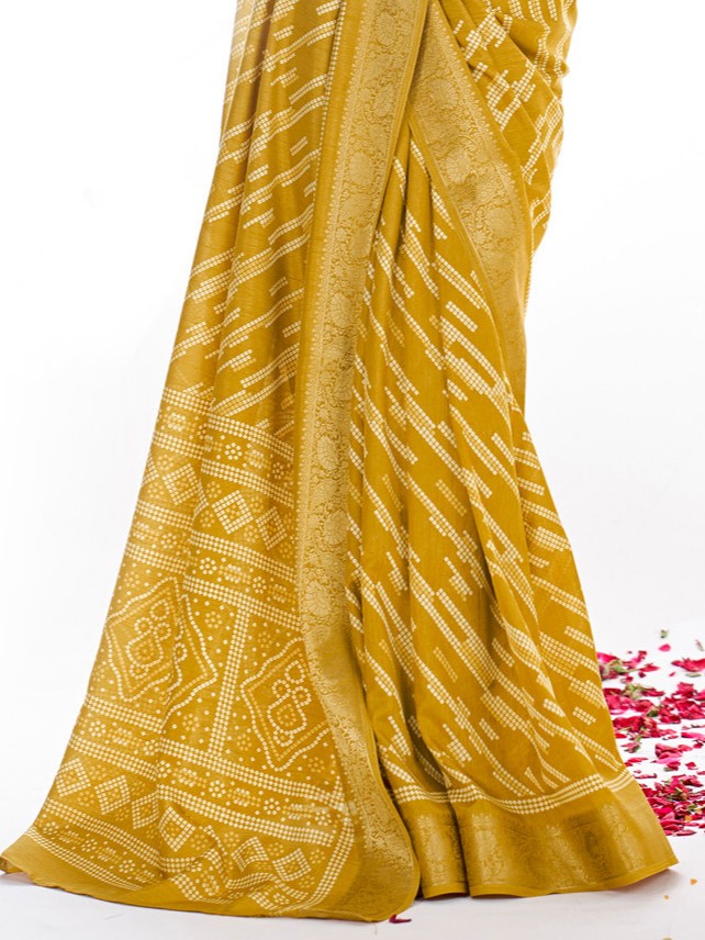 Amber Yellow Printed Sungudi Dola Silk Saree