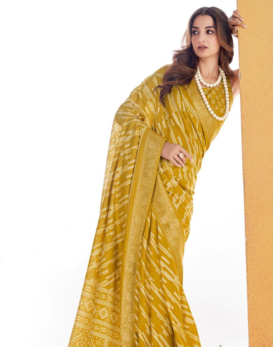 Amber Yellow Printed Sungudi Dola Silk Saree