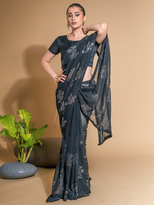 Anchor Grey Georgette Saree