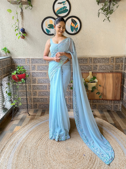 Arctic Blue Georgette Saree