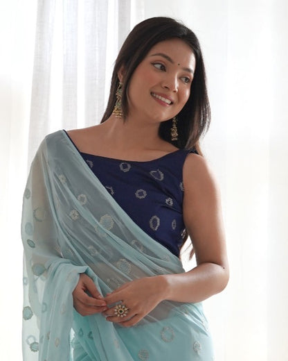 Baby Blue Georgette Saree