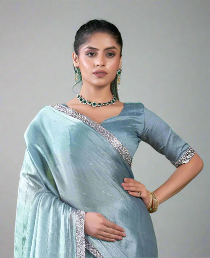 Baby Blue Chiffon Silk Saree