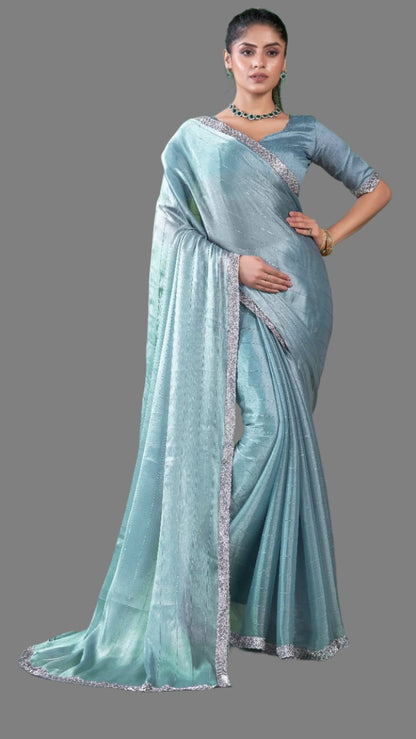 Baby Blue Chiffon Silk Saree