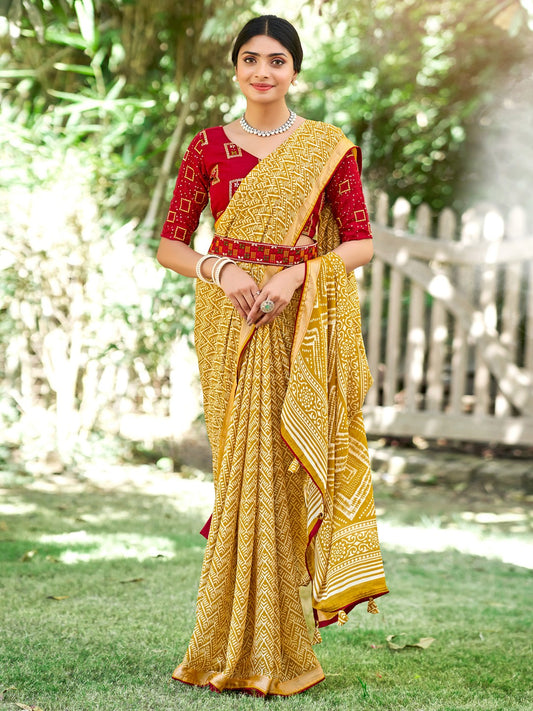 Banana Yellow Georgette Saree