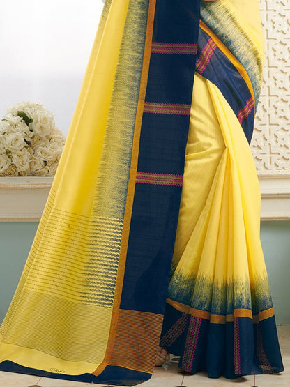 Banana Yellow Printed Bhagalpuri Silk Saree