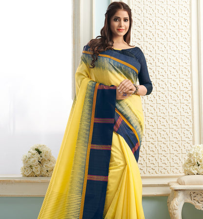 Banana Yellow Printed Bhagalpuri Silk Saree