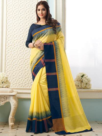 Banana Yellow Printed Bhagalpuri Silk Saree