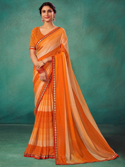 Beetle Orange Chiffon Saree