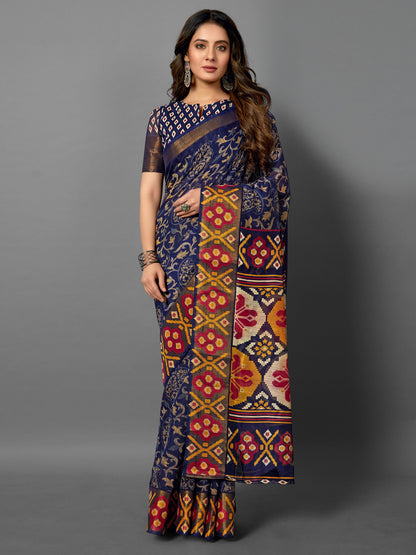 Berry Blue Printed Sungudi Cotton Saree