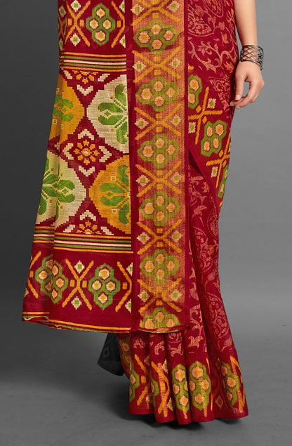 Berry Red Printed Sungudi Cotton Saree