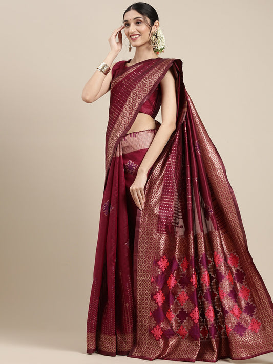 Burgundy Woven Banarasi Silk Saree