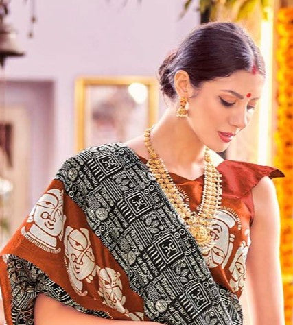 Black Printed Bagh Silk Saree