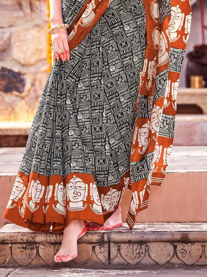 Black Printed Bagh Silk Saree