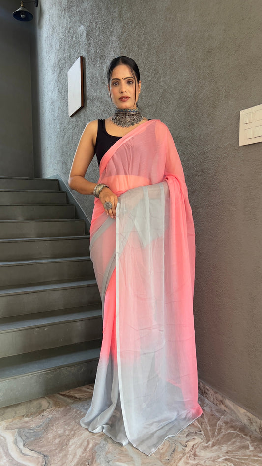 Brick Pink Georgette Saree