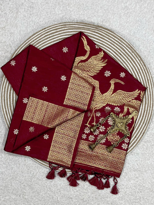 Burgundy Red Kosa Silk Saree