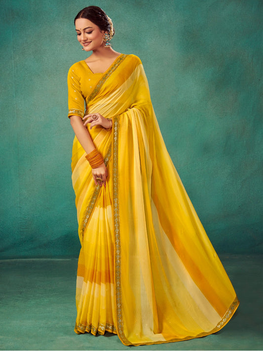 Butter Yellow Chiffon Saree