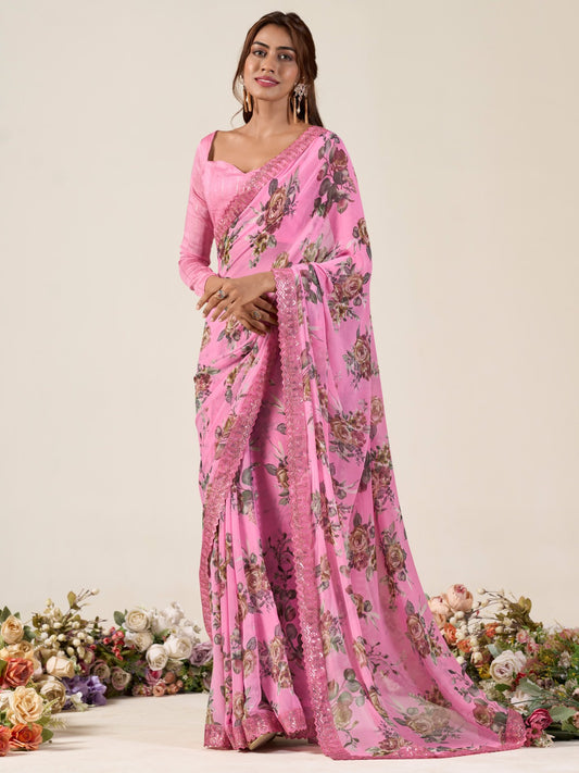 Candy Pink Georgette Saree