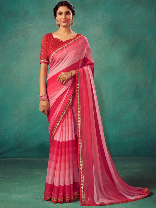 Candy Red Chiffon Saree