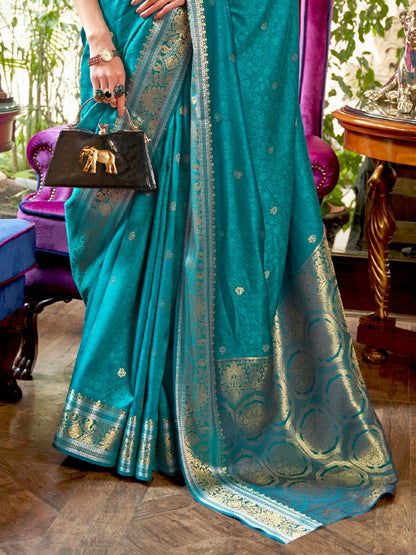 Carolina Blue Floral Banarasi Silk Saree