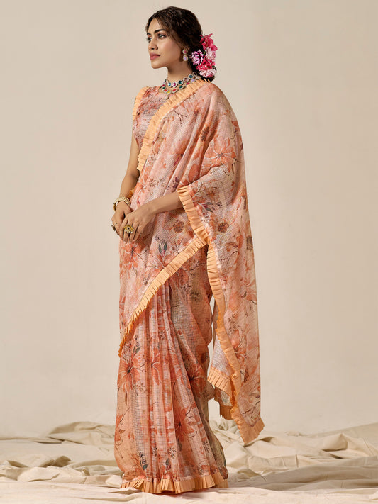 Carrot Orange Kota Cotton Saree