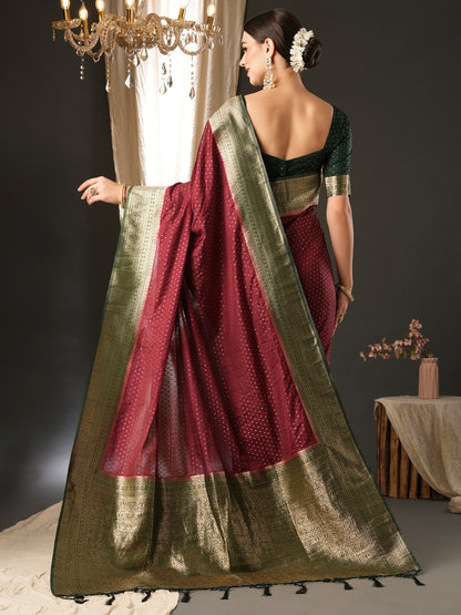 Dark Maroon Woven Banarasi Silk Saree